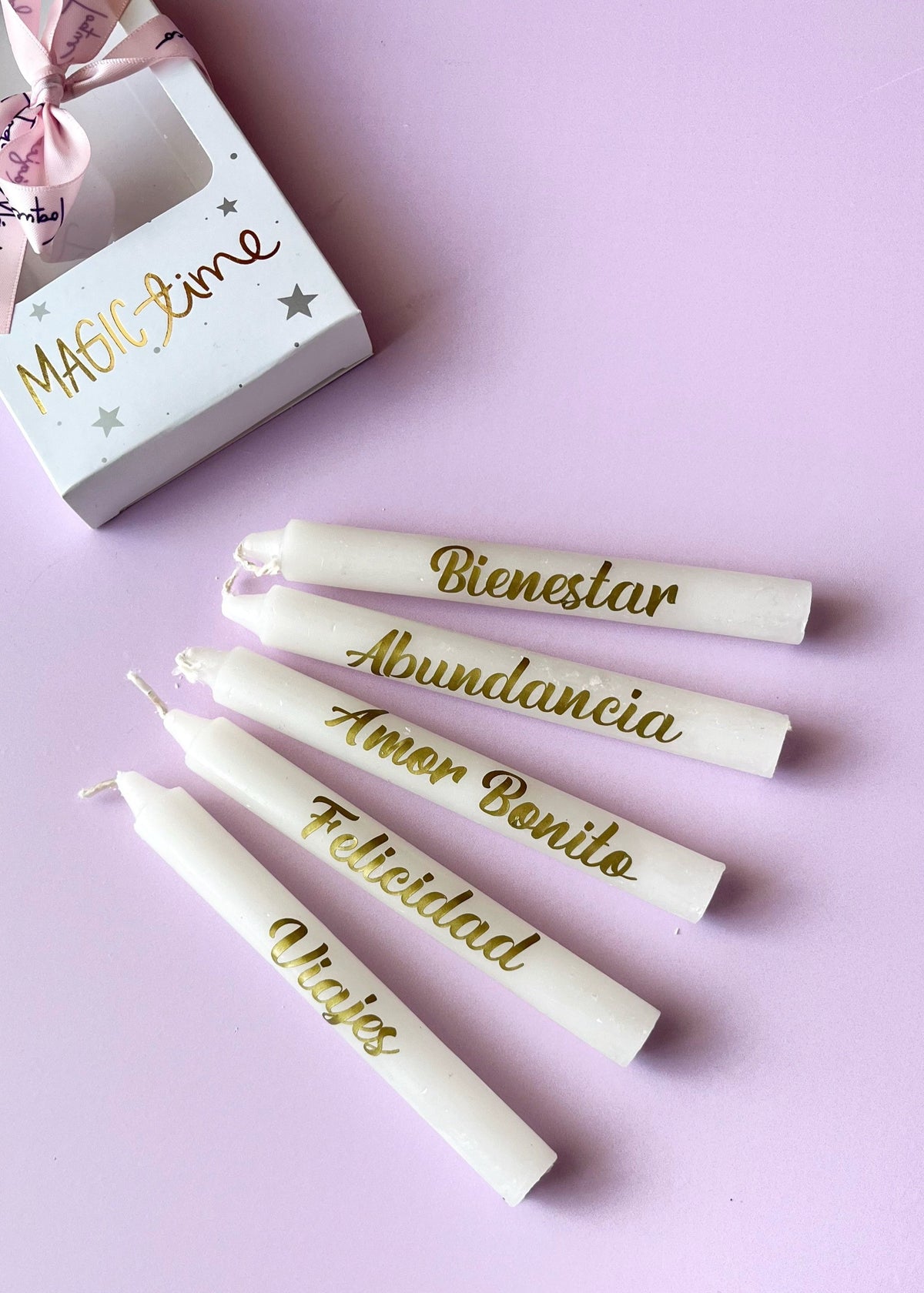 Caja x 5 Velas navideñas con deseos - blancas