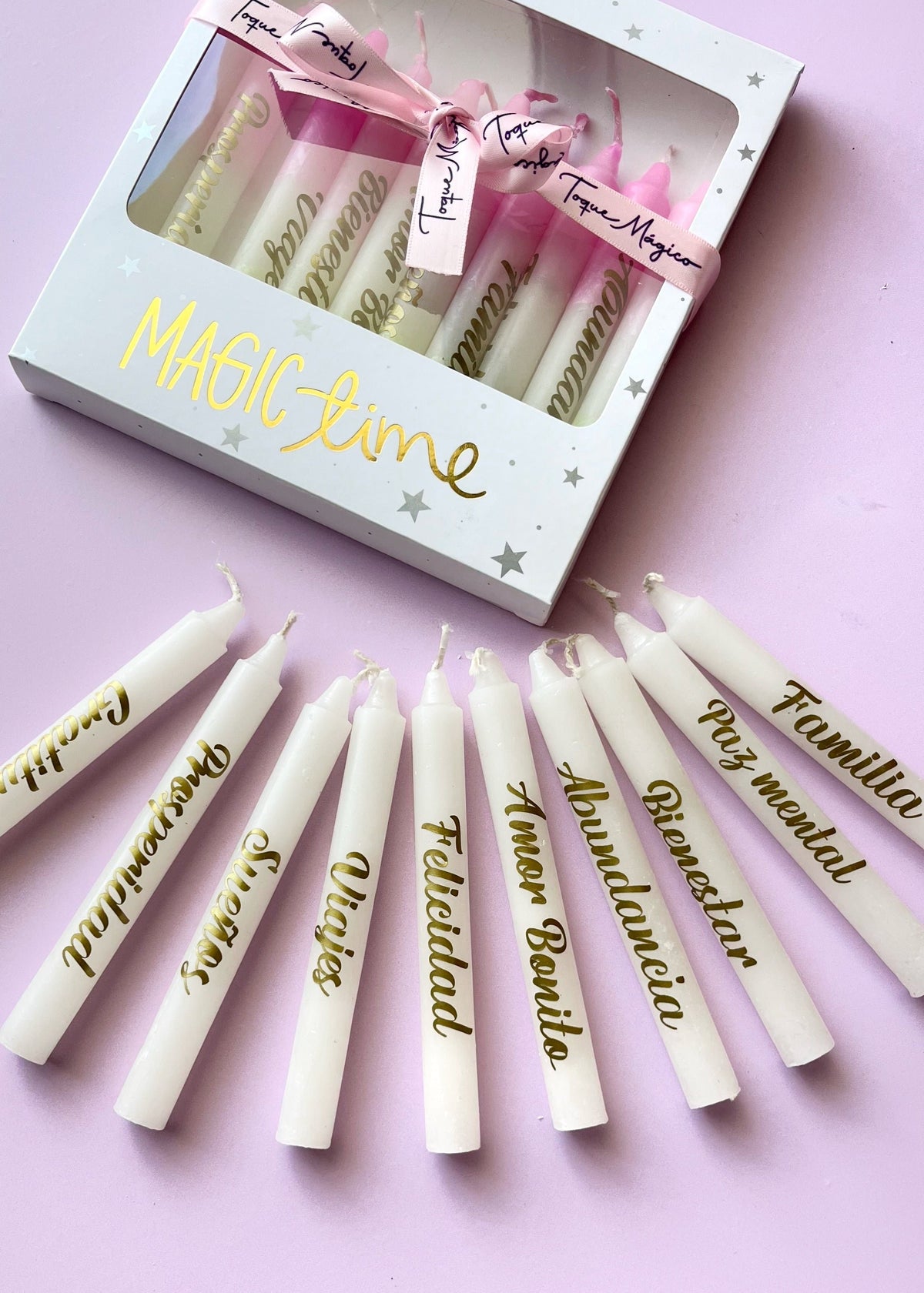 Caja x 10 velas navideñas con deseos - Blancas