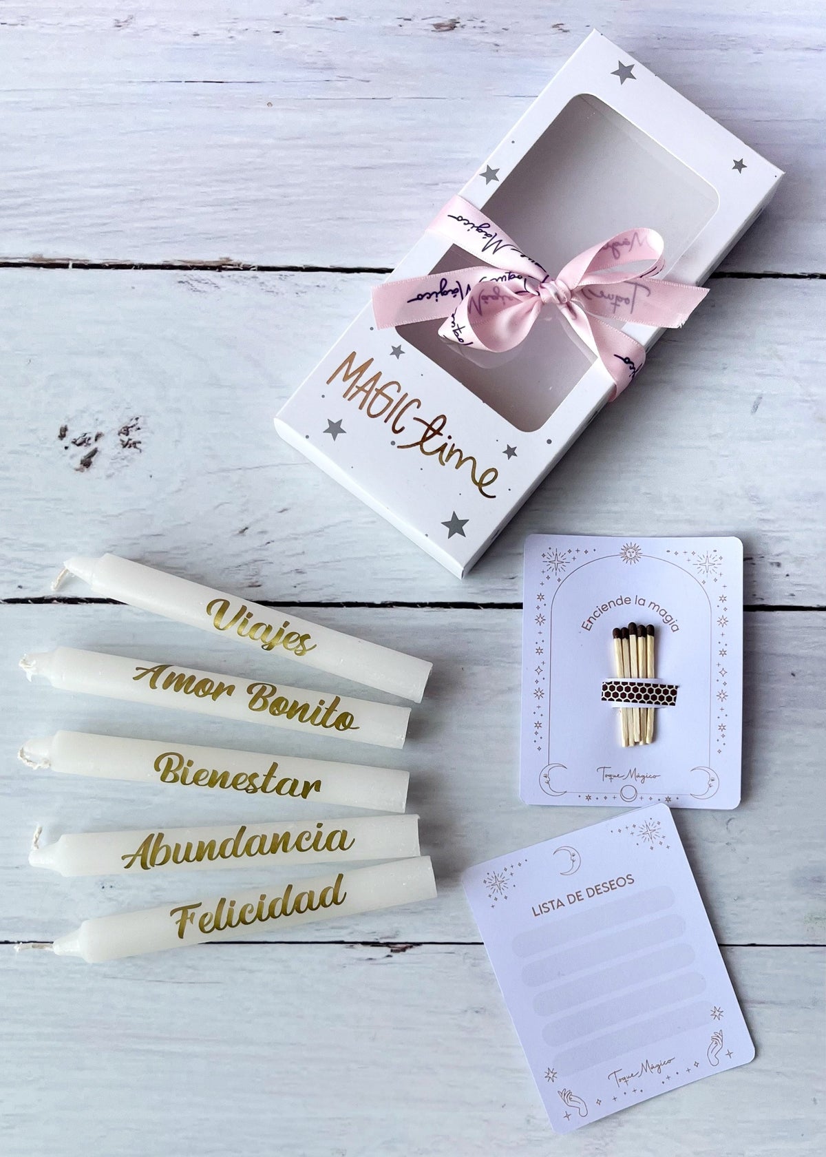 Caja x 5 Velas navideñas con deseos - blancas