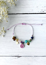 pulsera con corazon, amatista, cuarzo rosa, citrino, cuarzo verde, turquesa, lapislazuli, ojo de tigre