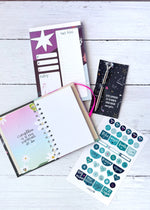 planeador diario, lapicero diamante, mini cuaderno